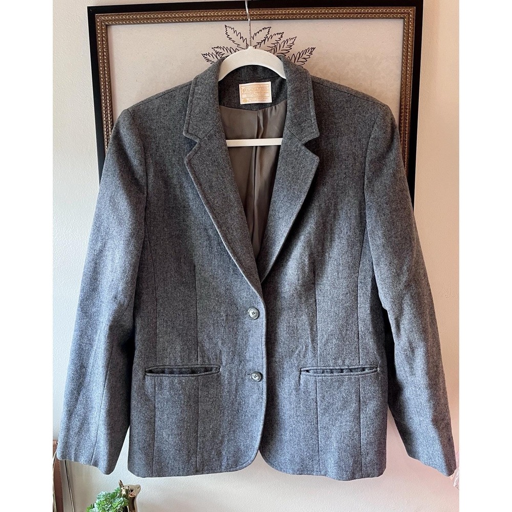 Vintage Pendleton Gray Wool Blazer Jacket Womens Size 16 100% Virgin Wool USA - Picture 2 of 9